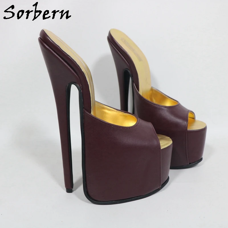 Sorbern مخصص النبيذ الأحمر النساء النعال المفتوحة تو منصة مخفية أحذية الصيف عالية الكعب 20 سنتيمتر الخناجر الشرائح الإناث #5
