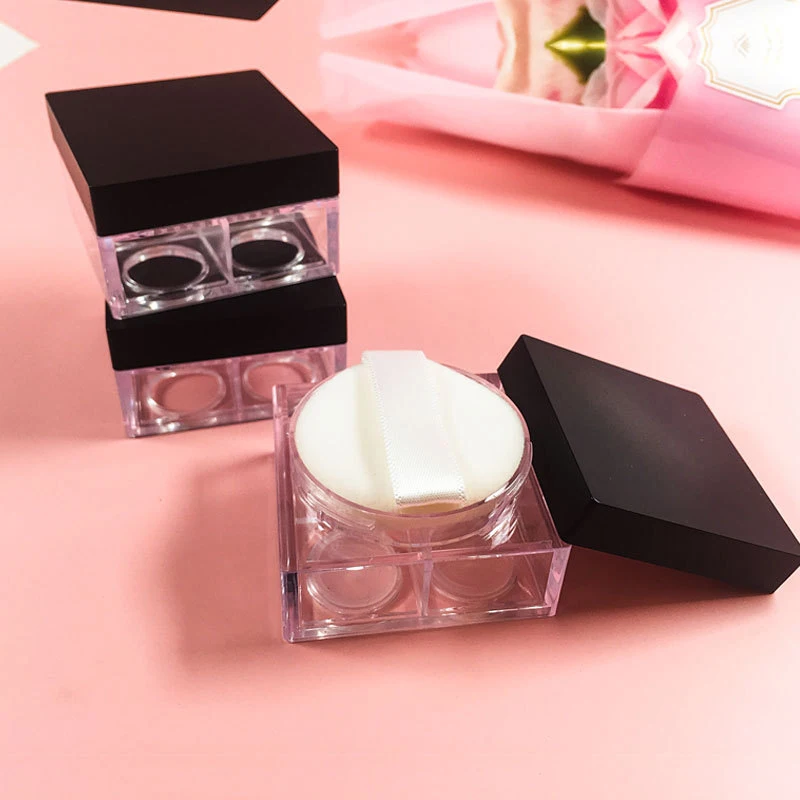 1/5 Pcs Mini Empty Powder Boxes With Puff 4 Grids Plastic Empty Powder Case Travel Outdoor Portable DIY Cosmetics Container