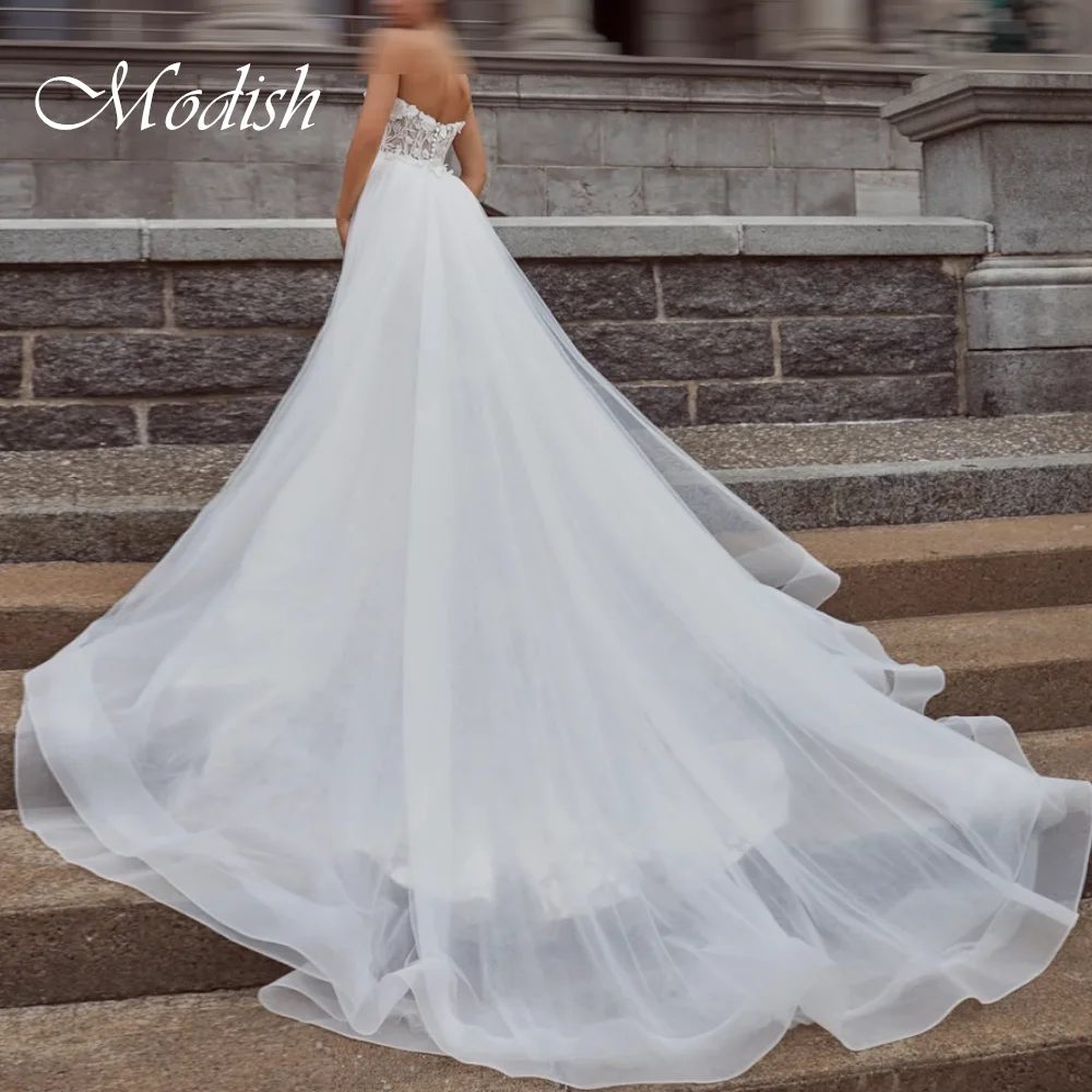 Vestido de novia de tul blanco personalizado con forma de corazón, apliques de manga desmontable, temperamento elegante, fiesta nupcial romántica