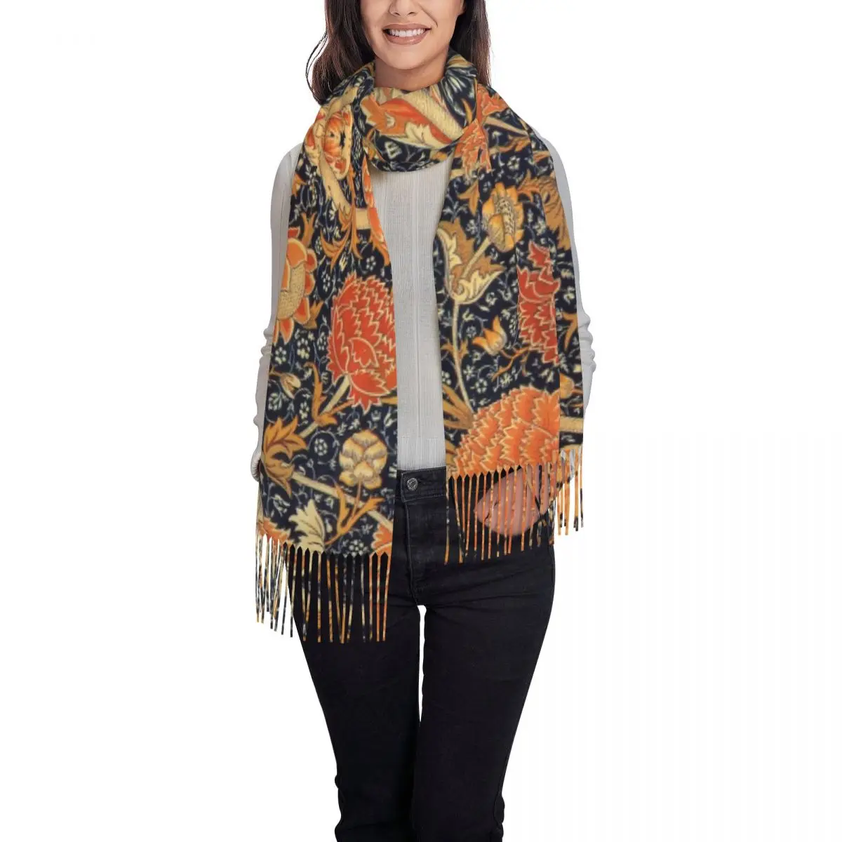 Customized Printed William Morris Orange Cray Floral Art Scarf Women Men Winter Warm Scarves Textile Pattern Shawl Wrap