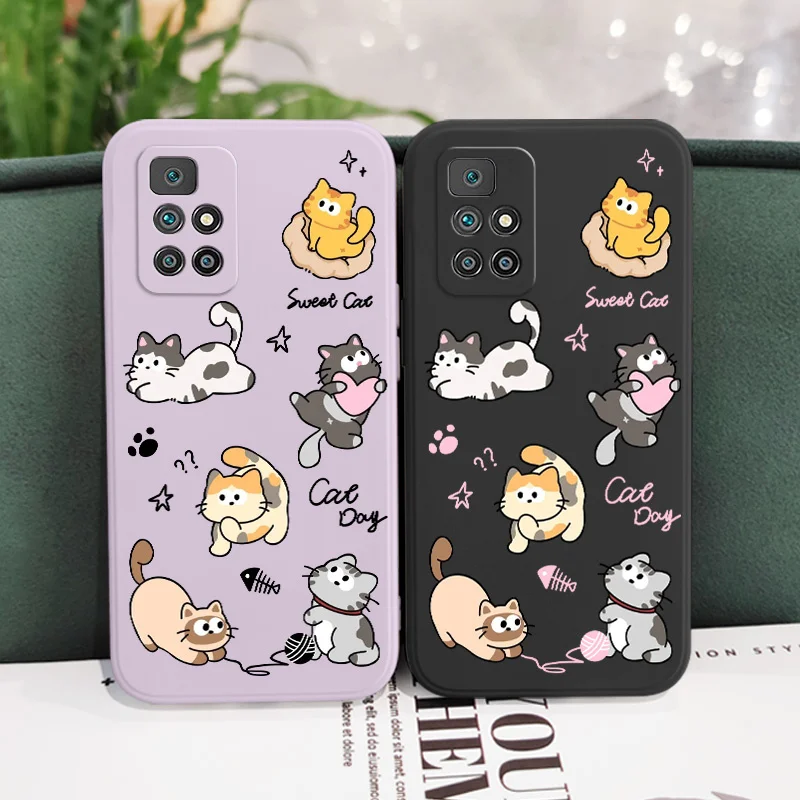 Etui na telefon z piłeczkami dla kota dla Xiaomi Redmi 13C 12 12C 10 10C 10A 9 9T 9A A1 Pro Plus 4G 5G płynny silikonowy pokrowiec