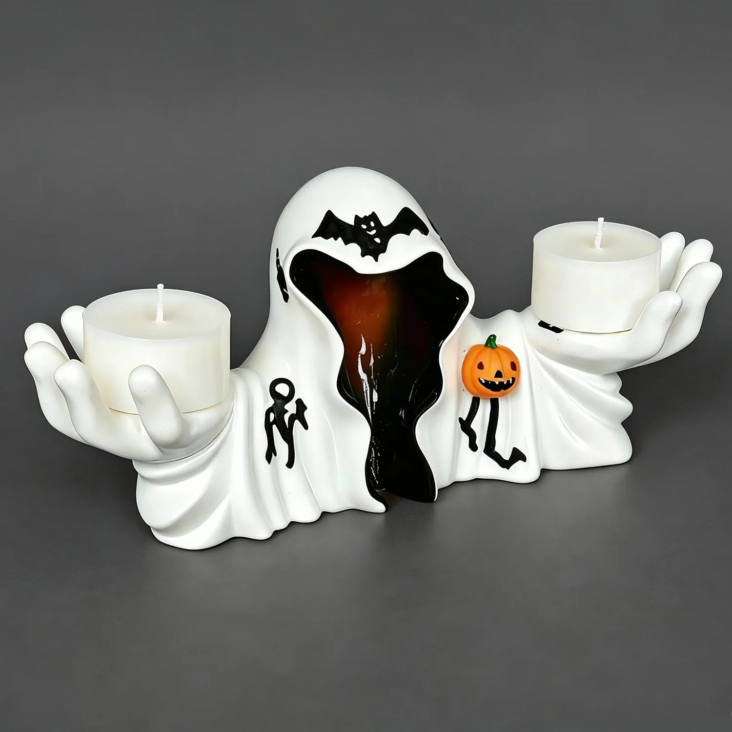Spooky Halloween Wizard Ghost Candle Holder Resin Palm Hand Tea Light Stand Desktop Decor No Candles Included Gift