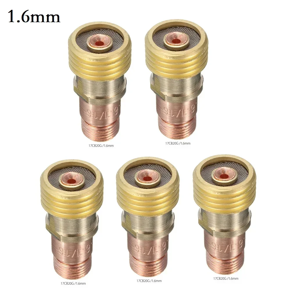 5Pcs Brass Collets Body Gas Lens Connector W/ Mesh 1/1.6/2.4/3.2mm Tip For Tig WP-17/18/26 Welding Equipment Welder Parts