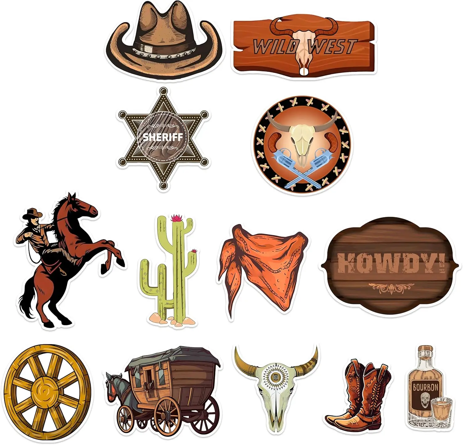 

Вырезки из бумаги в стиле вестерн: ковбои, Дикий Запад, для оформления досок объявлений