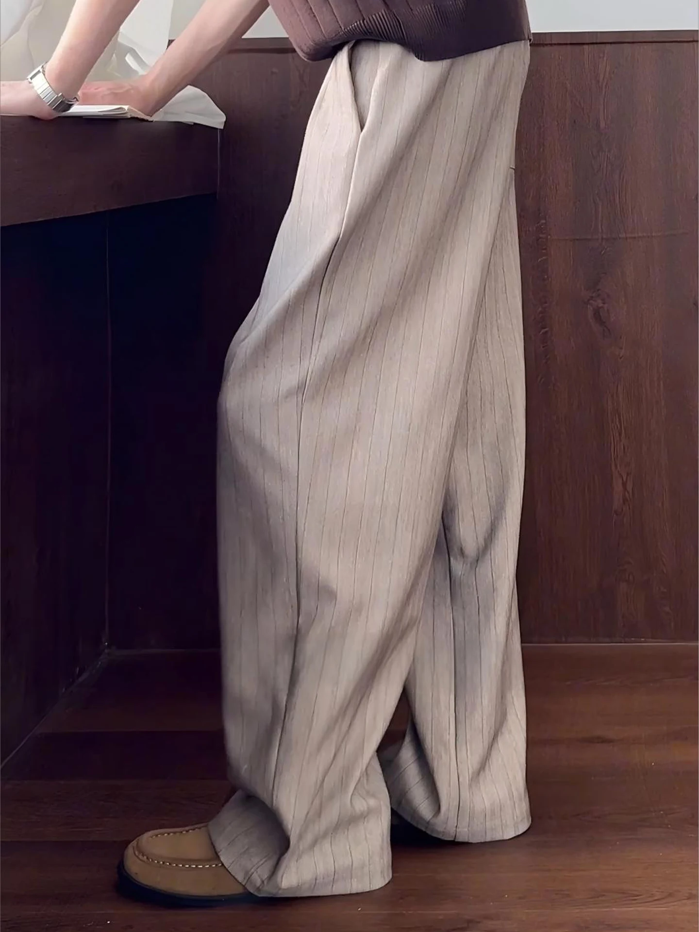 

Cleanfit Men's A-Line Casual Pants Autumn Season Drapey Stripe Wide Leg Loose Fit Comfortable Sle High End Feeling