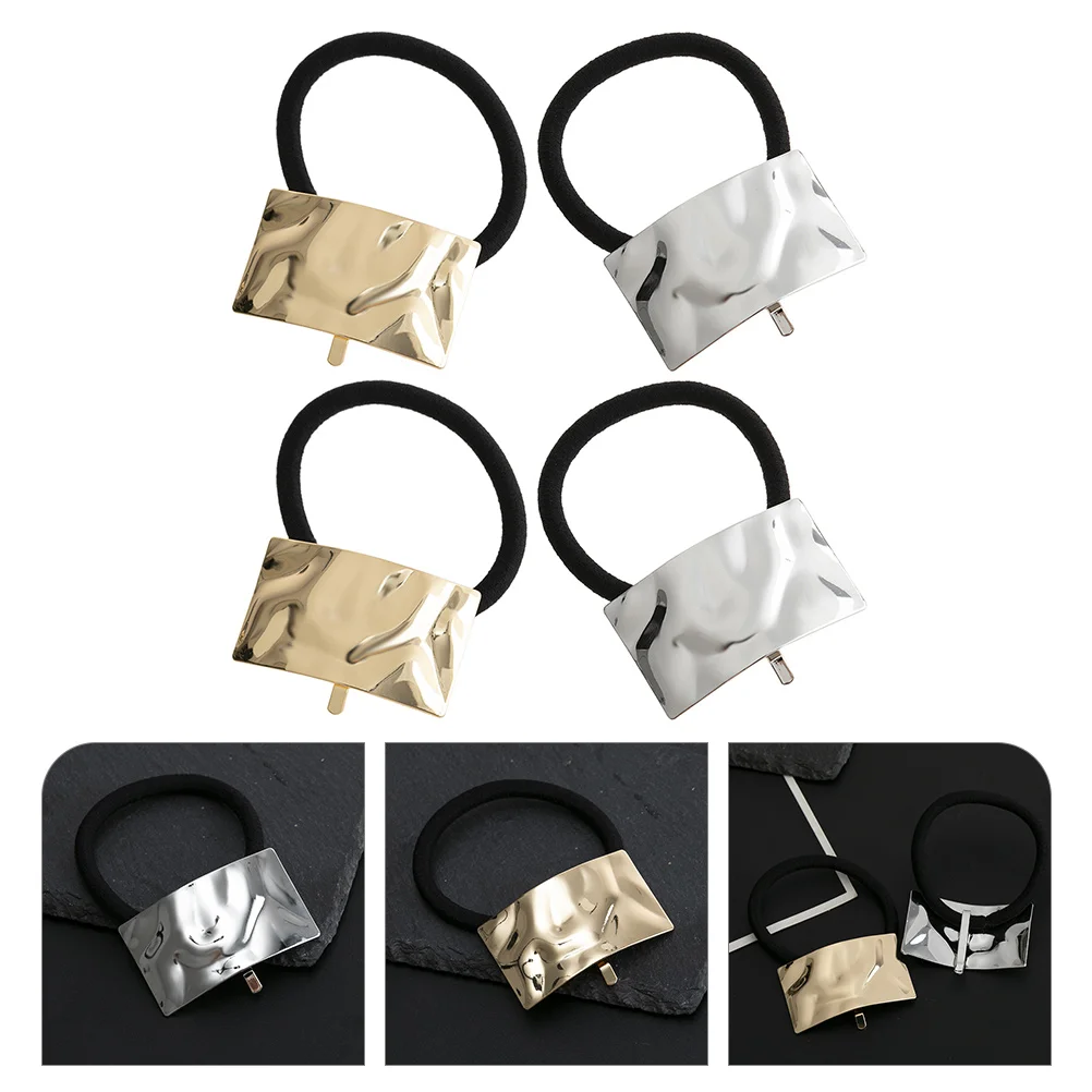

4pcs Bands Elastic Ponytail Holders Gold Cuffs for Thick Safe Durable Women Accessories Gold Hair Ties Hair Cuffs