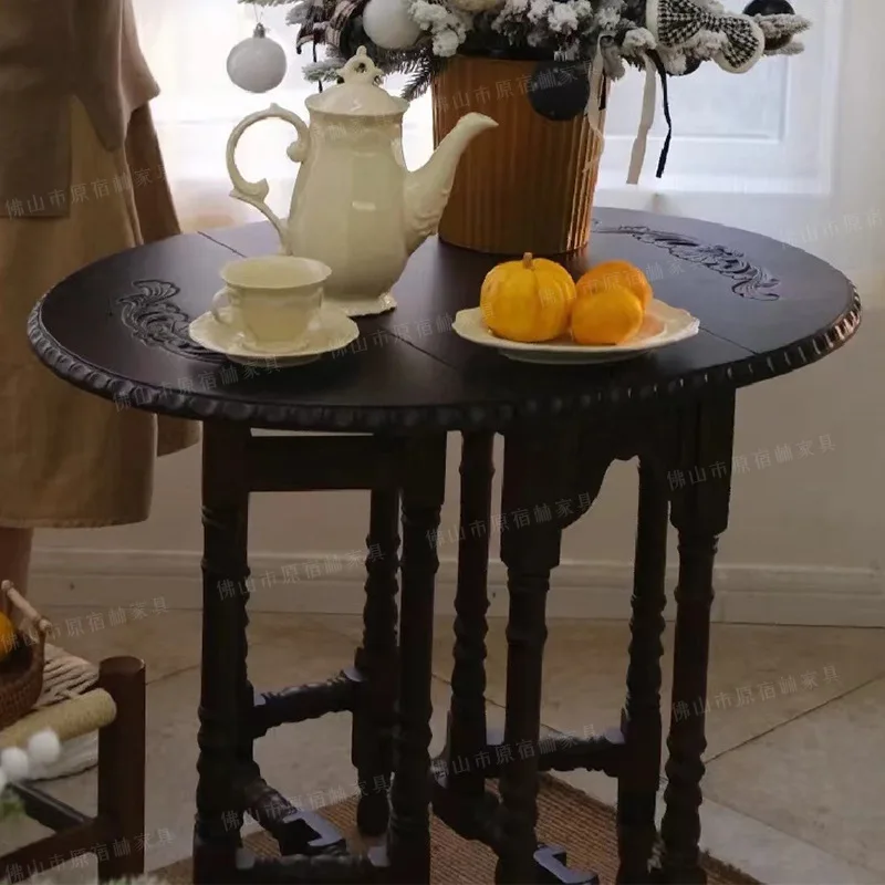 

DSA retro folding table medieval small apartment oval solid wood home coffee table balcony tea table