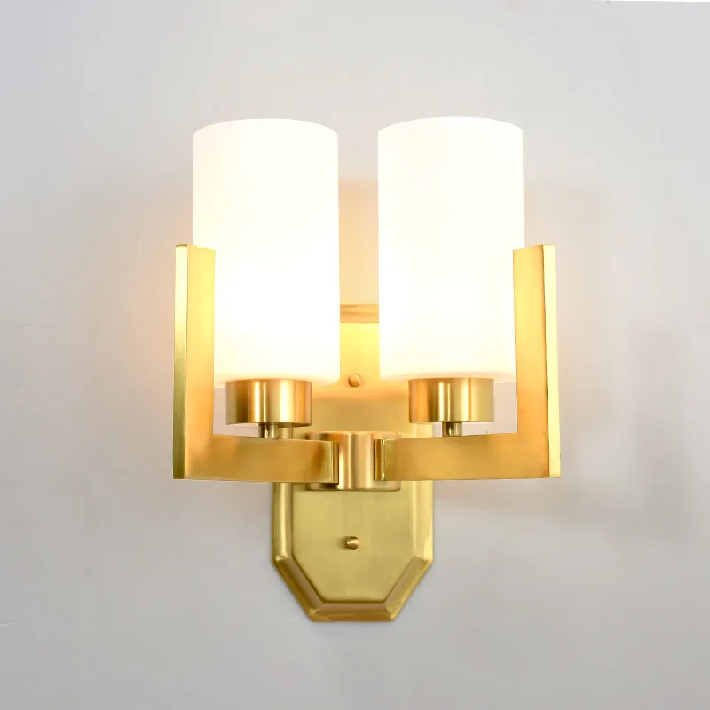 Modern Matte Golden Plated Copper Wall Lamp with Frosted Glass Cylindrical Shade LED E27 Wall Lights Bedside Lamp