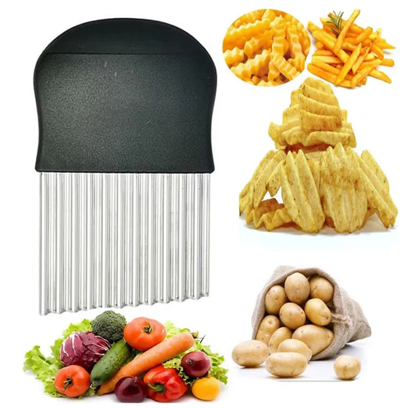 Cortador de verduras ondulado de acero inoxidable, rebanador de patatas y cebolla arrugado con agarre cómodo para patatas fritas onduladas, herramienta de cocina