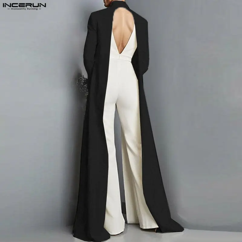 INCERUN мужской нерегулярный плащ с кисточками в стиле пэчворк с длинным рукавом и открытой спиной, мужской кардиган с открытой строчкой, модные повседневные длинные стильные тонкие пальто