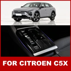 For Citroen C5X 2022 2023 2024 Stainless Steel Central Control Panel Sticker Carbon Fiber Texture Interior Console Accessories T