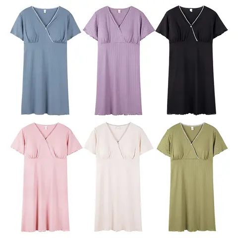 Women Plus Size Sleepwear with Detachable Padded Short Sleeves Lounge Nightgown Summer Suitable Maternity and Comfortable Wear