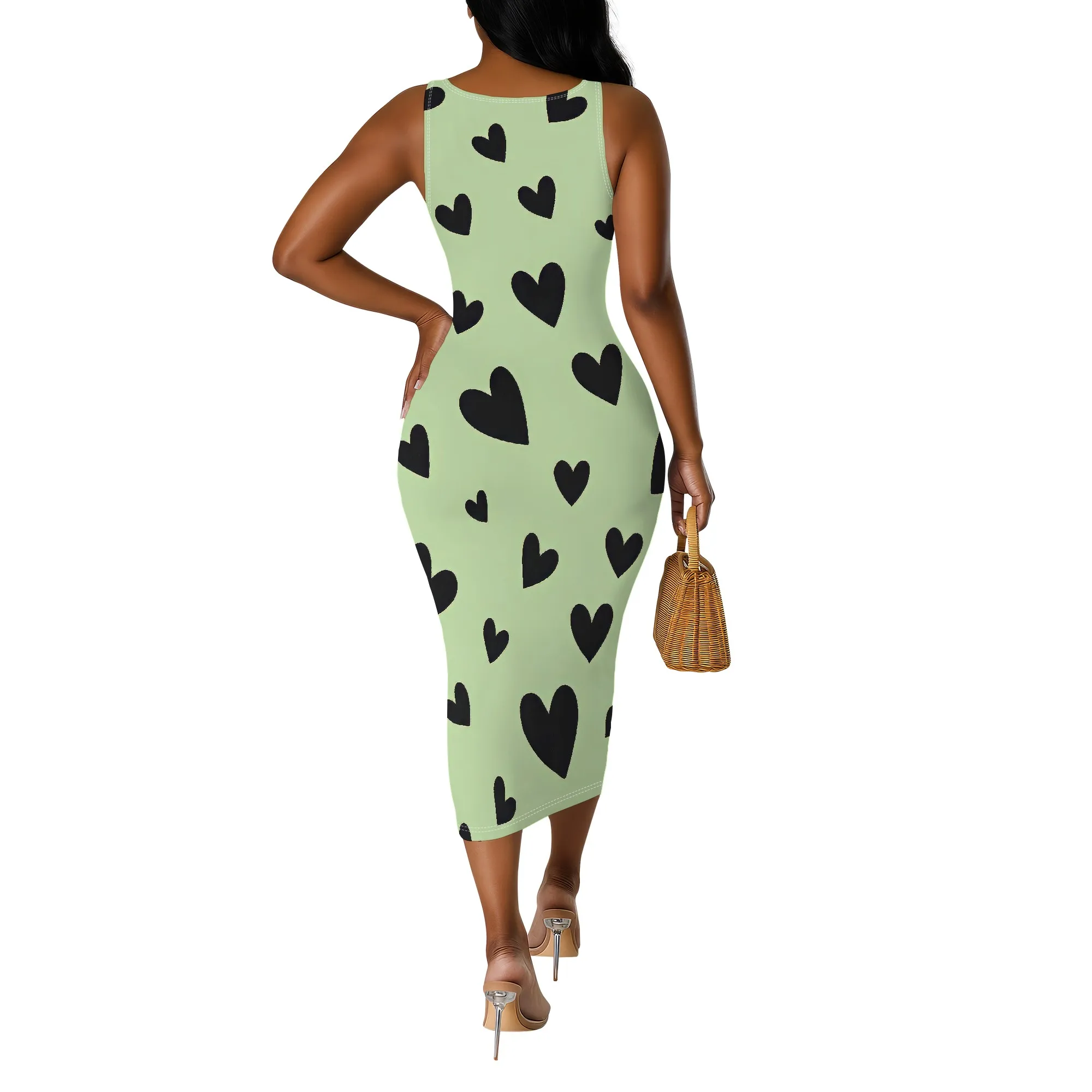 ชุดเดรสบอดี้คอนสําหรับผู้หญิงเซ็กซี่ฤดูร้อน Midi Tank Top วันที่ Night แขนกุด Club Party Casual Maxi Dress