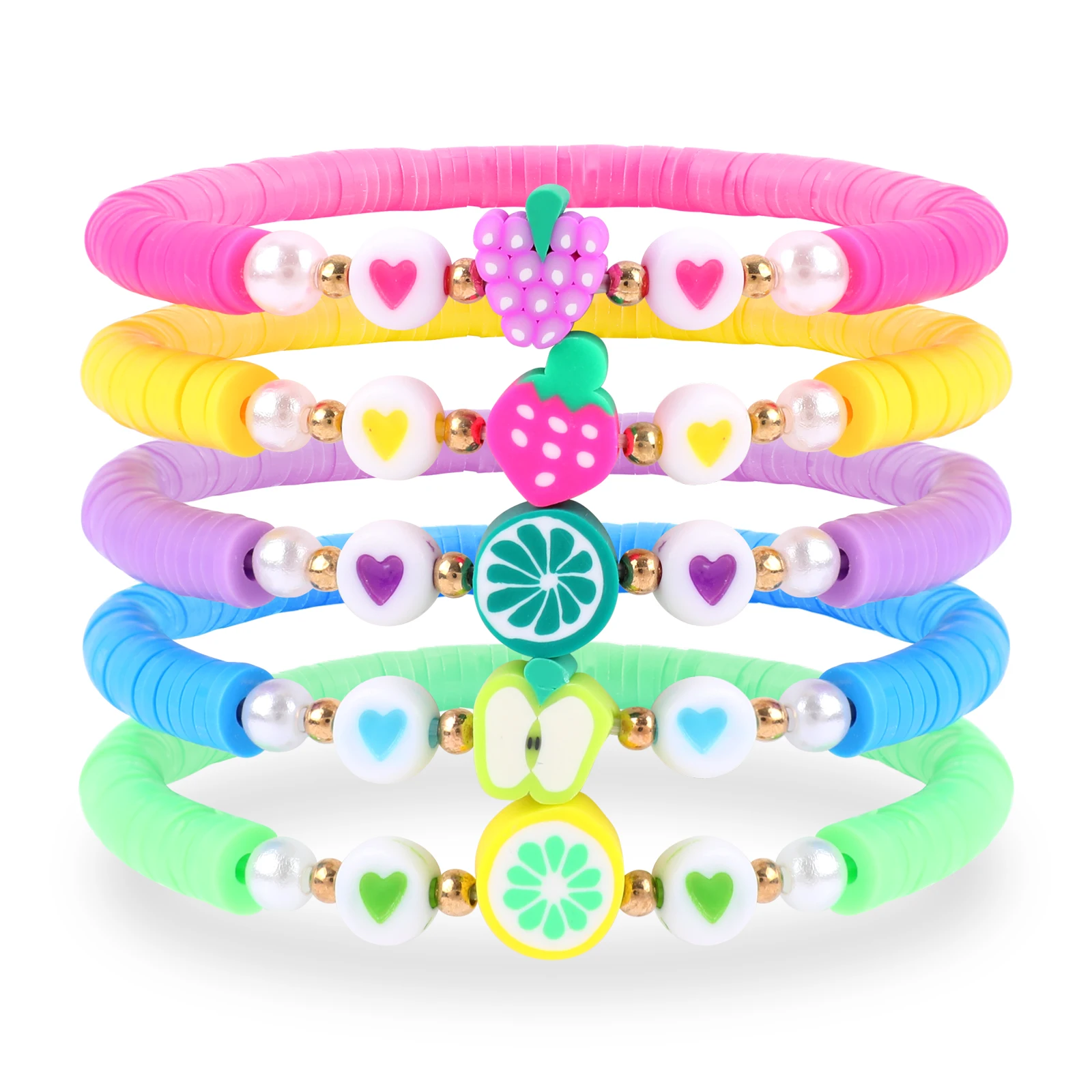 Makersland 5Pcs/Set Cute Fruit Beads Bracelet Style For Women Girls Grapes Strawberry Bracelet Charming Gift Wholesale