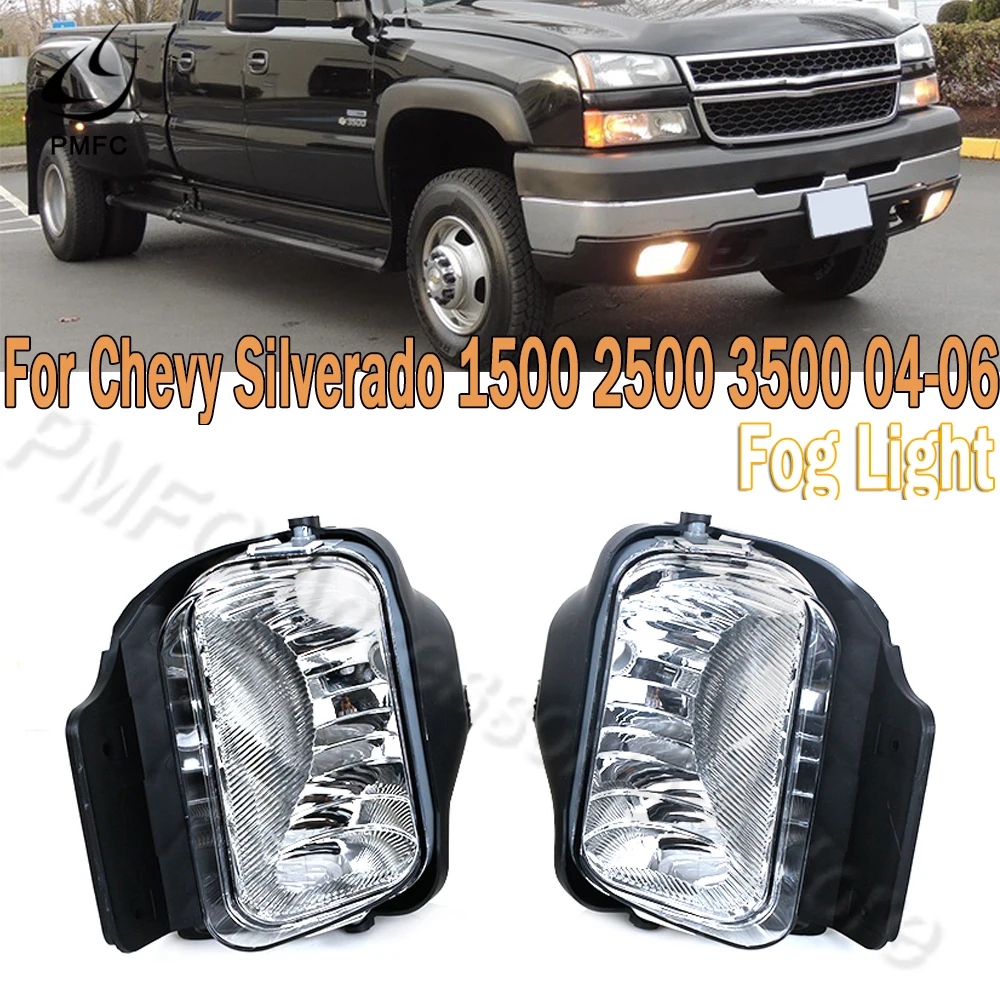 PMFC Front Bumper Fog Light Front Drive Lamp Fog Lamp Assembly Clear For Chevrolet SILVERADO 1500 2500 3500&HD Classic 2004-2007