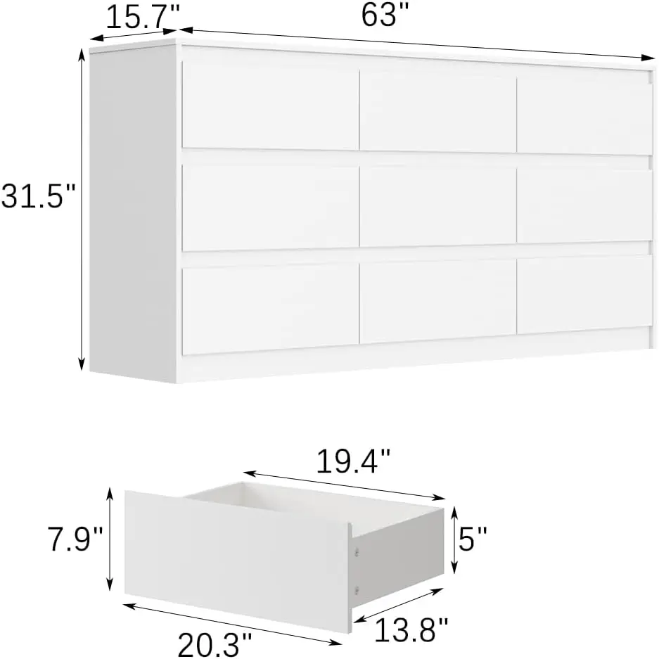 Moumon Modern Dresser Chest Of Drawers, 9 Drawer Dresser, No Handle Design, Contemporary 9 Drawer Cabinet Drawer Chest, Dresser