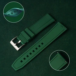 New Fluororubber Green Watch Strap 20mm 22mm Patterned Sailcoth Quick Release FKM Rubber WatchBands Man Diving Waterproof