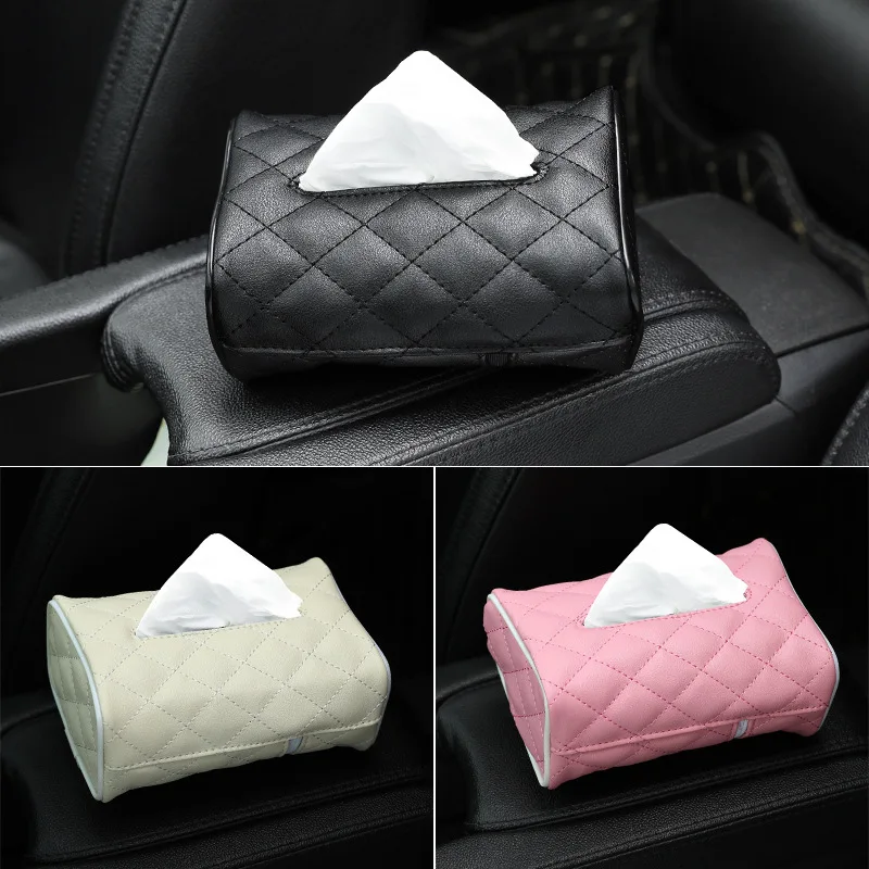 

Solid Color Checkered Leather Wear-Resistant Tissue Box Car Seat Back Sunshade Hanging Tissue-Bag Buckle Strap Easy Installation