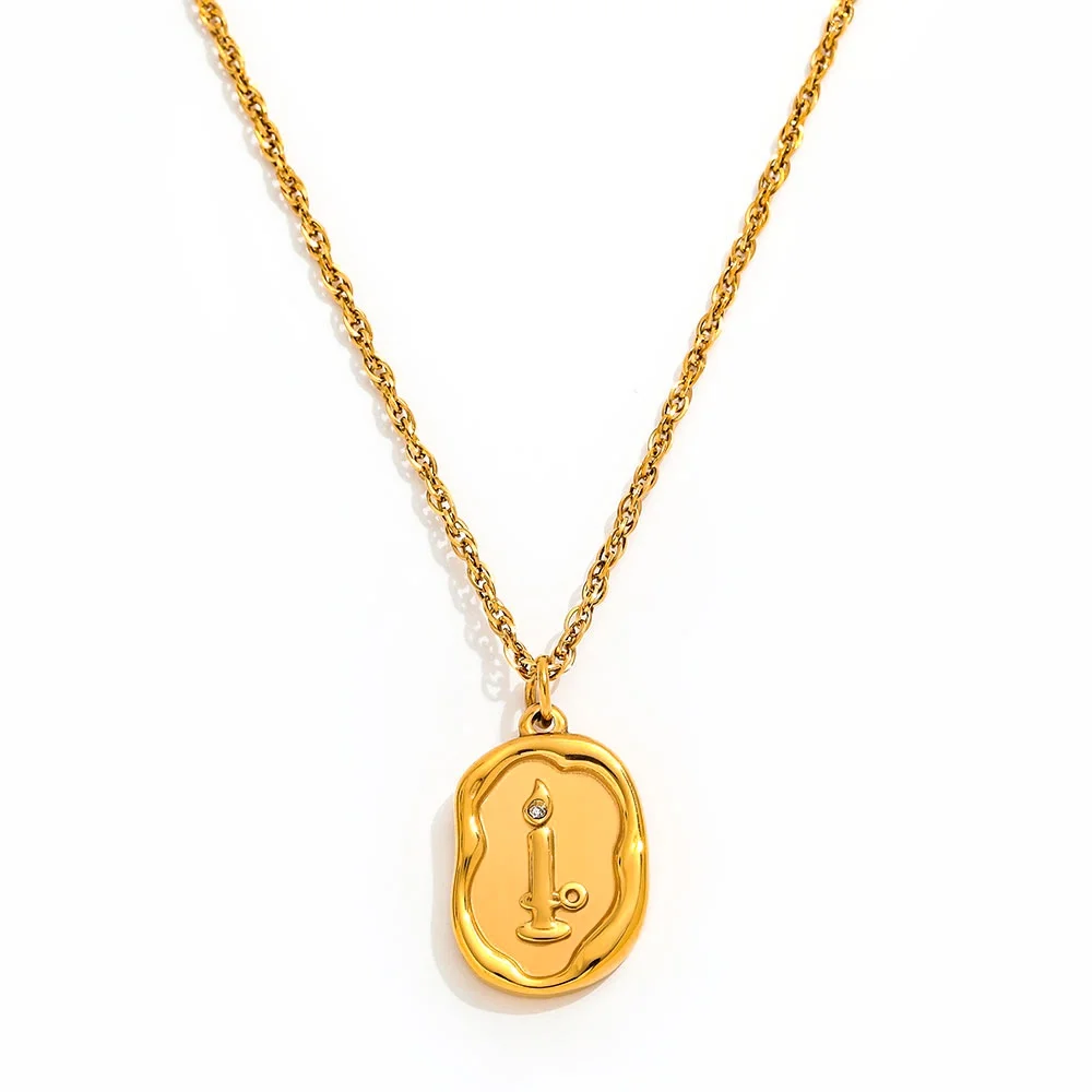 

Joolim Jewelry Wholesale Waterproof Fashion Irregular Wax Seal Lava Candlelight Pendant Stainless Steel Necklace for Women