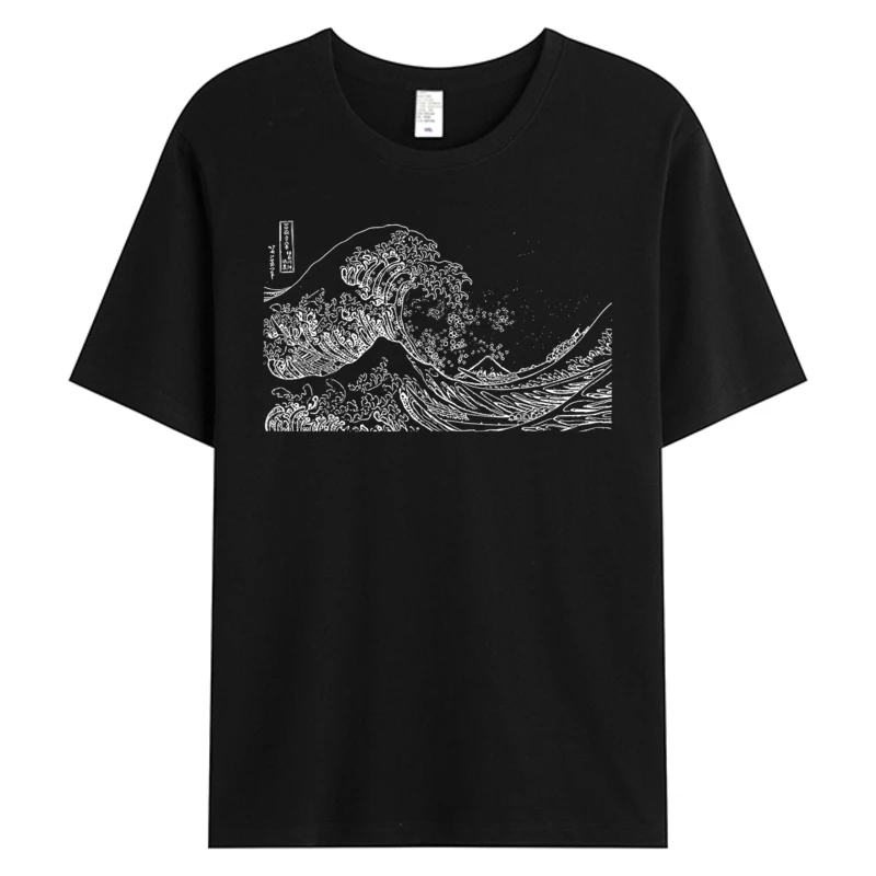 

2025 Popular Japanese Wave Ocean Tops Anime Tees Traditional Japan Graphic Clothes Hot Sale Mens 100% Cotton Graphic T-Shirt