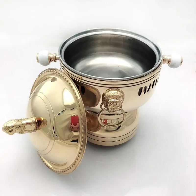 Commercial Copper Hot Pot Small Individual Serving Bowl for Hotel Restaurant Tableware Traditional Lion Head Design Durable