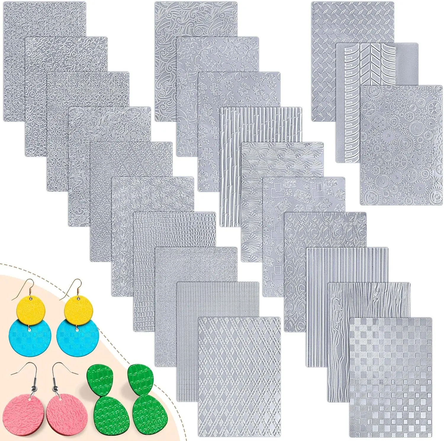23 Pcs Polymer Clay Texture Sheets for Earrings Jewelry Making Boho Clay Fondant Texture Mats for Pottery Earrings Jewelry DIY