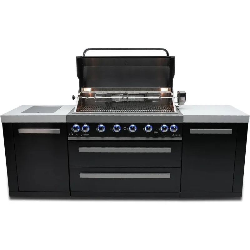 Parrilla de barbacoa con isla de cocina al aire libre Modular de acero inoxidable negro de 44 pulgadas y 6 quemadores