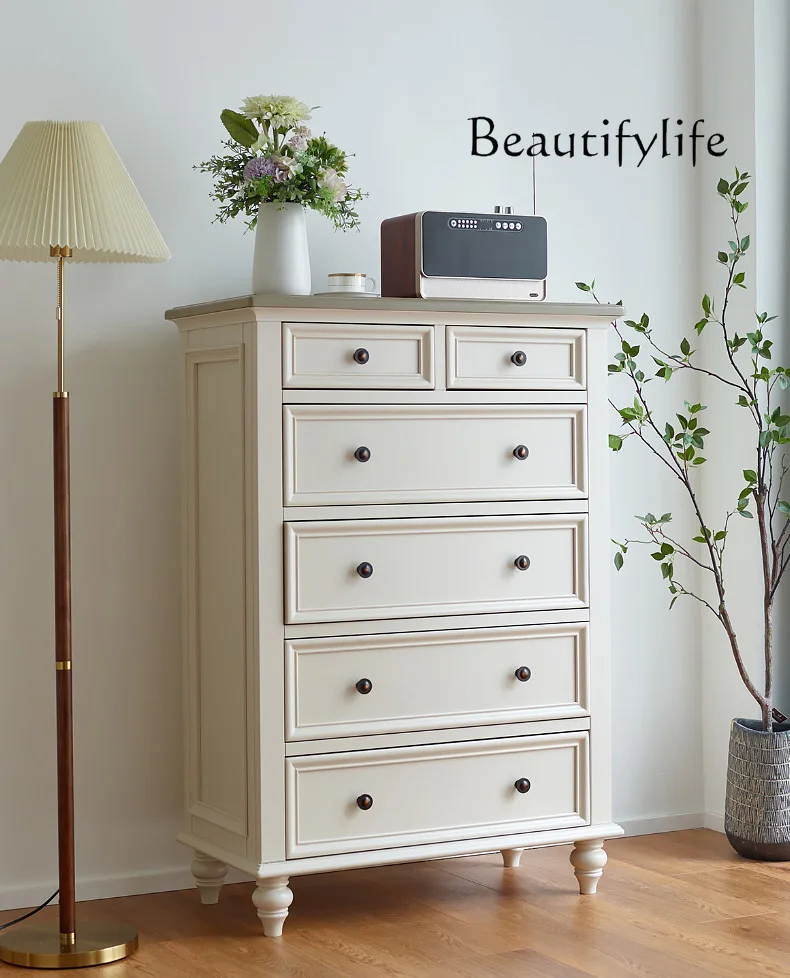 

American Cream Style Solid Wood Chest of Drawers Household Minimalist Storage Cabinet