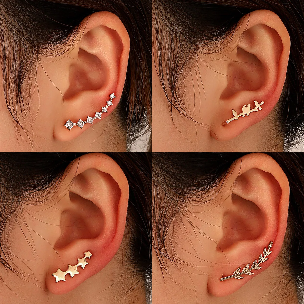 Long Dipper Ear Hook Clip Earrings for Women Four-Prong Setting 7pcs CZ  Gold Color Ear Climbing Earrings Women Fashion Jewelry