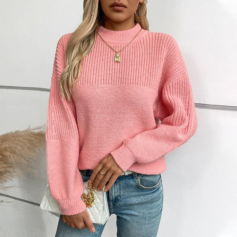 

Women's sweater pullover Half high collar pullover Casual Twisted autumn/winter Retro loose long sleeved knitted shirt top basic