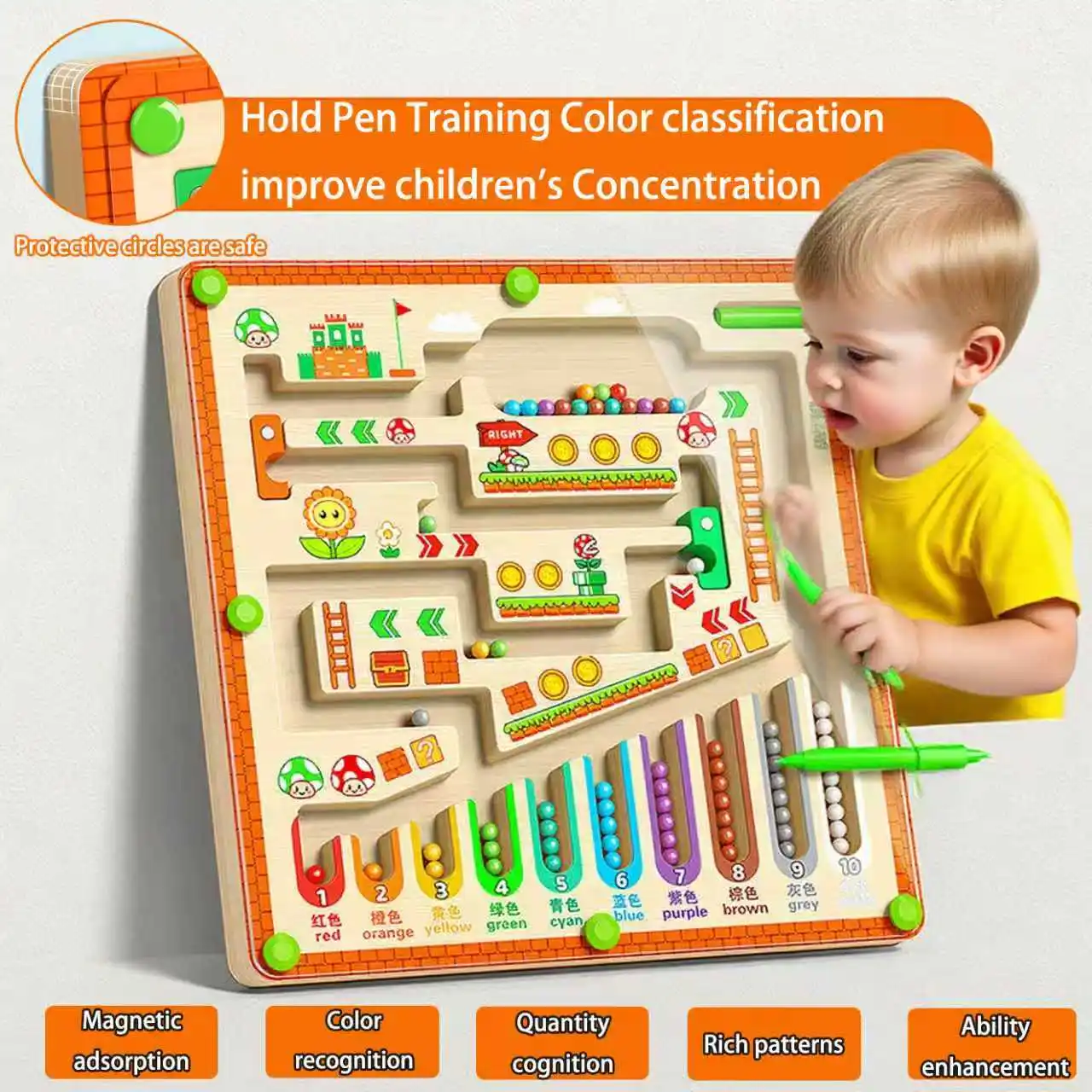 ألعاب مونتيسوري، متاهة الأرقام المغناطيسية، ألعاب خشبية للأعمار من 3 إلى 6 سنوات، ألعاب المهارات الحركية الدقيقة للأطفال الصغار للأولاد والبنات