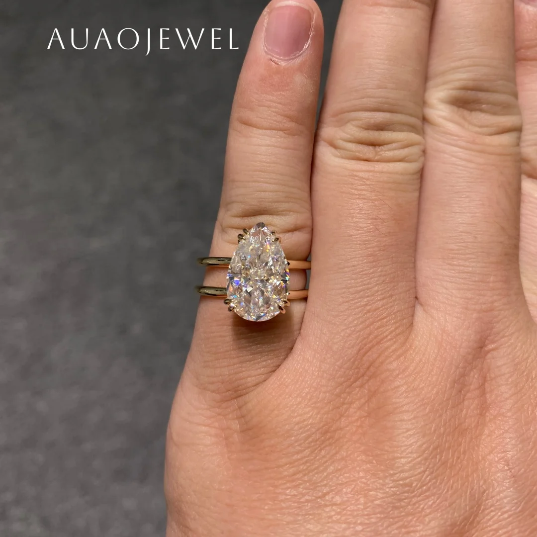 

AUAOJEWEL Pear Cut Moissanite 18K Gold Ring With Gra Certificate 9k 7Ct 9X14Mm 925 Sterling Silver Double Bands Designer Jewelry