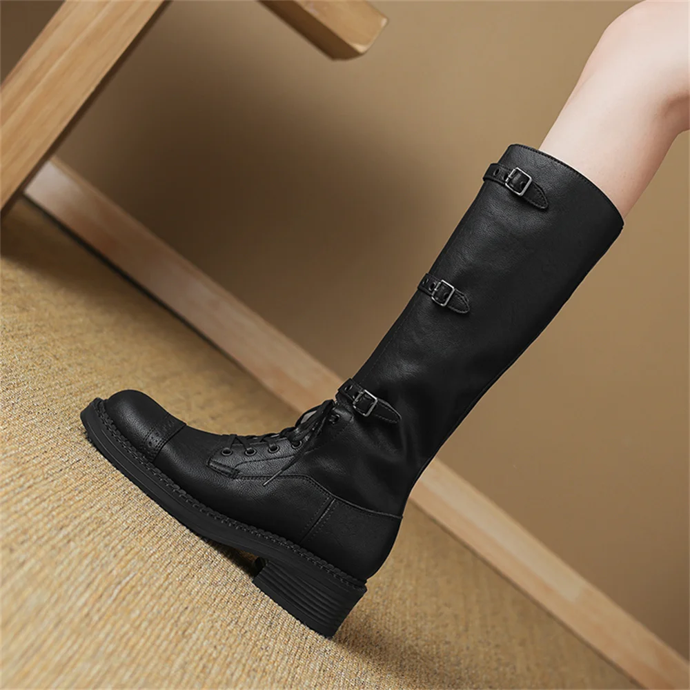 FEDONAS Ins Women Knee High Boots Round Toe Fashion Warm Autumn Winter Motorcycle Boots Female High Shoes Woman