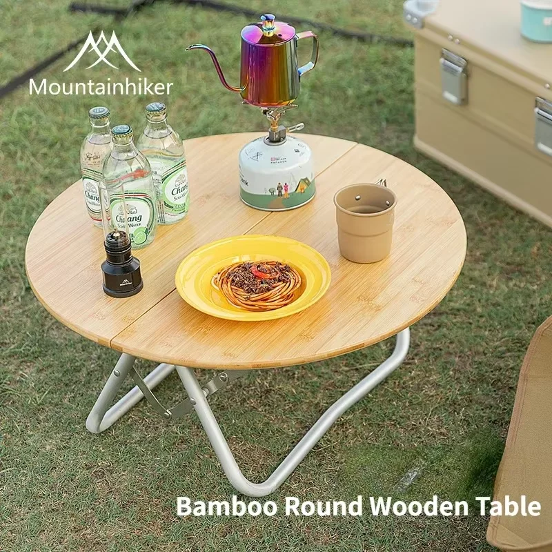 Mountainhiker Outdoor Camping Bamboo Round Table Outdoor Portable Fast Storage Folding Desk Dining Picnic BBQ Table Furniture