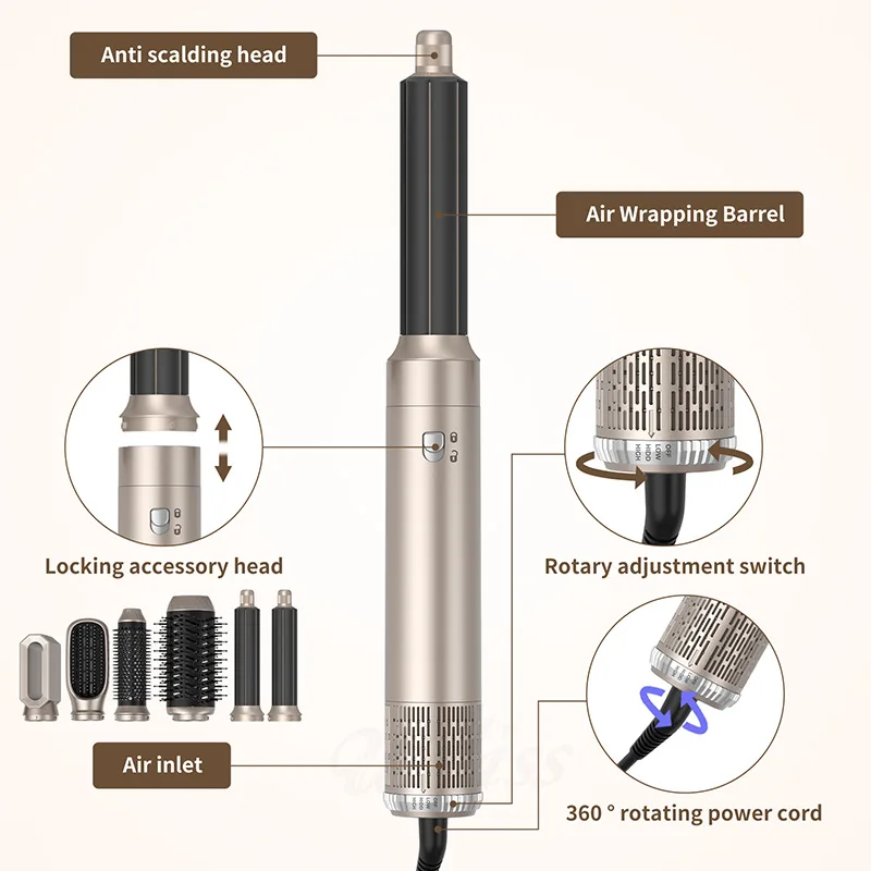 6 في 1 تدليك الشعر بكرة الشعر فرشاة تصفيف ضربة تجفيف المهنية الأيونية مجفف الشعر الكهربائي السيارات التفاف مشط الهواء الساخن مكواة تجعيد #3