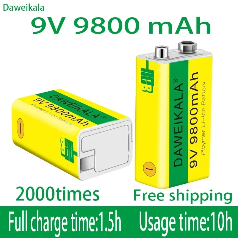 

2025 9V 9800mAh li-ion Rechargeable battery Micro USB Batteries 9 v lithium for Multimeter Microphone Toy Remote Control KTV use