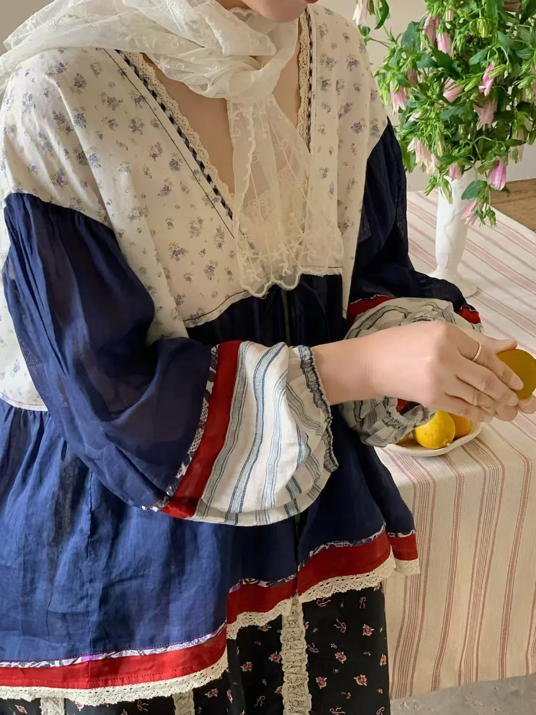 

Женский кардиган в стиле ретро с V-образным вырезом, пэчворком, бахромой, контрастным цветом, длинными рукавами, цветочным принтом, свободного кроя