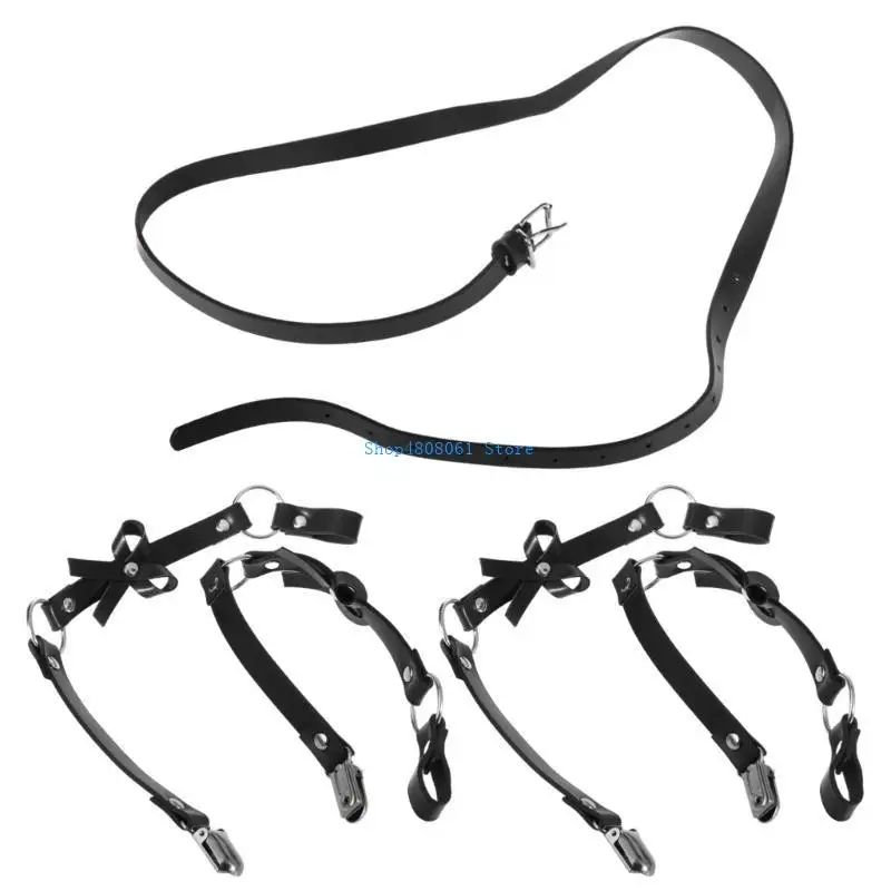 T3LC بولي Leather الجلود Bowknot الأشرطة عالية الخصر حزام الرباط مع كليب مثير تسخير الجسم عبودية الملابس الداخلية الحمالة حزام