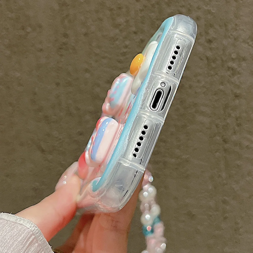 Cute 3D Pig Bracelet Wrist Chain Lanyard Clear Soft Phone Case For iPhone 17 16 13 14 15 Pro Max 11 12 XR XS X 7 8 Plus SE Cover