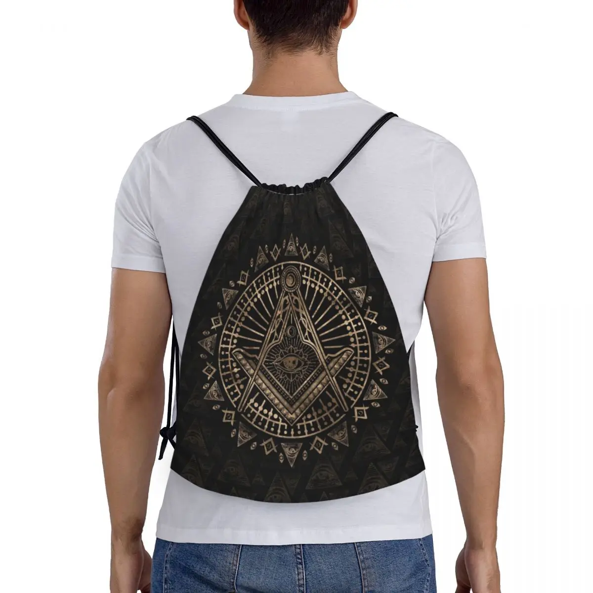 Kustom Freemasonry simbol tas tali untuk belanja ransel Yoga pria wanita Mason olahraga Gym saskpack