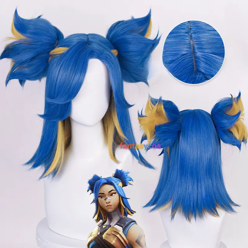 CosplayGame Valorant ネオンコスプレウィッグ 40 センチメートル混合色女性コスプレウィッグ耐熱人工毛ハロウィン + ウィッグキャップ