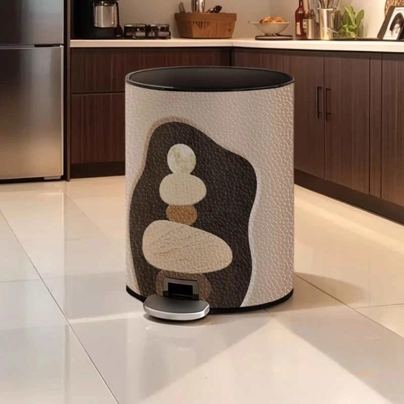 Kitchen garbage cube Medieval style kitchen leather trash can large retro home value foot pedal with cover trash can Separate
