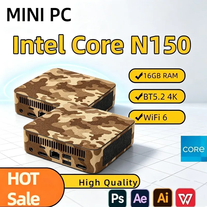 Compact Mini Pc Intel N150 Mini PC Computer 16GB RAM 1TB SSD Gaming PC Wifi 6 BT5.2 Mini PC Desktop