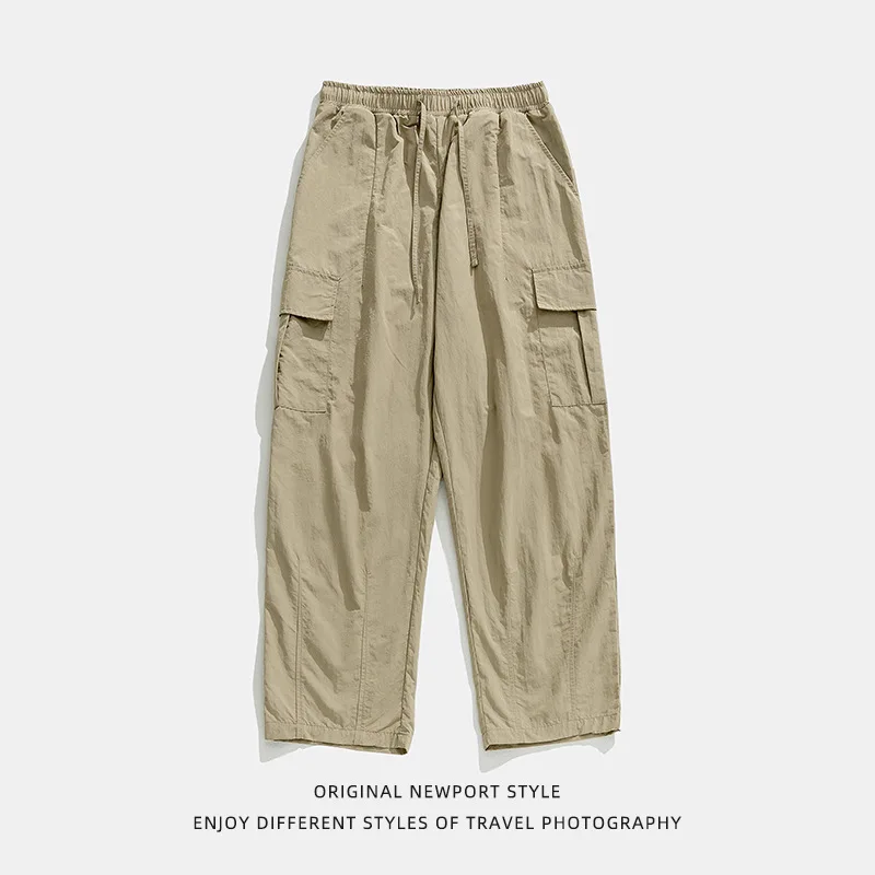 

Japanese 2025 New Fashion Men's Spring Solid Color Casual Trendy Multi Pocket Loose Outdoor Trousers Male Wide Leg Pants Clothes