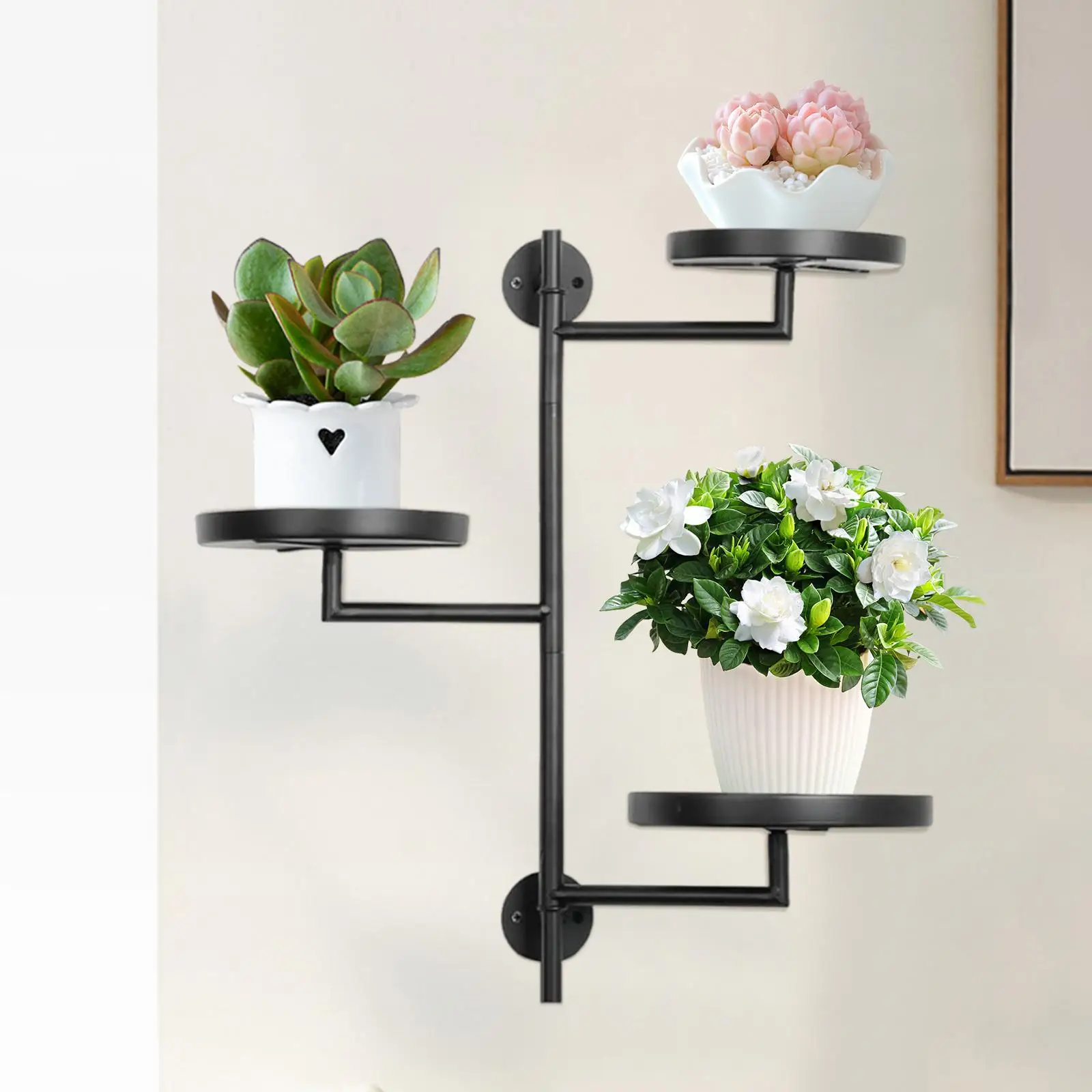 

Rotating Plant Shelf Wall Mounted Sturdy Pot Plant Stand Metal Plant Stand Tiered Planter Shelves for Balcony Patio Office Home