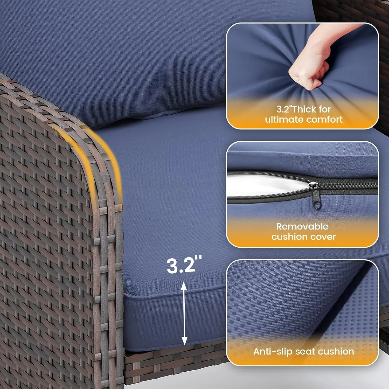 [سعر مخفض، حار بيع! ]كراسي فناء أثاث الشرفة مع مسند مخفي مكون من 5 قطع مجموعة أثاث فناء مع طاولة جانبية لـ