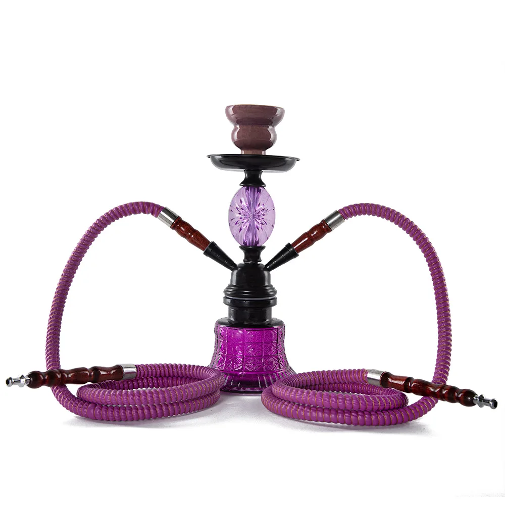 

Arabic Water Pipe Shisha Smoke Bottle Small Hookah Purple Oval Acrylic Double Pipe Glass Made Bar Use Hookah