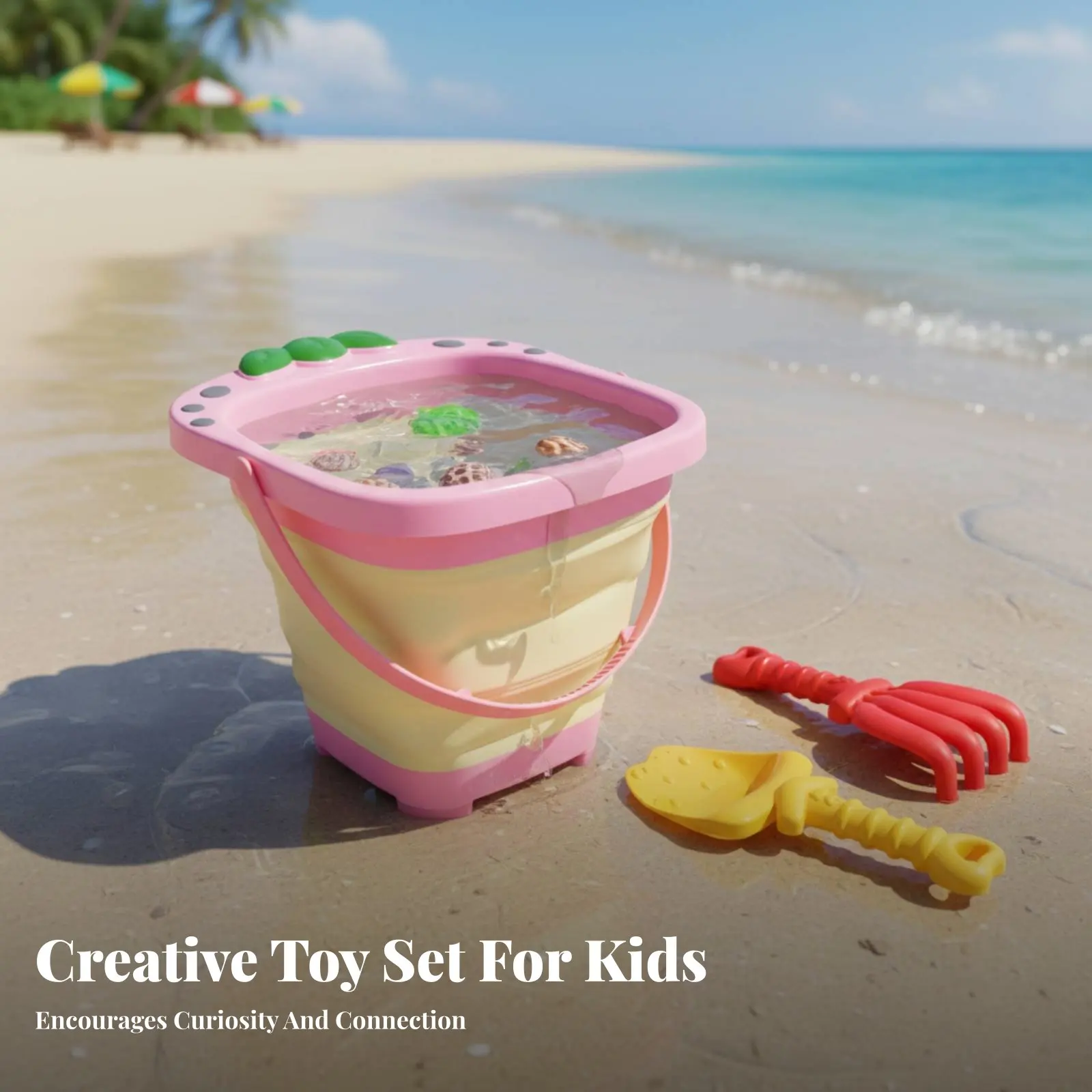 

Складной набор для пляжа: переносное ведро и лопатка, яркие цвета, для малышей, для путешествий