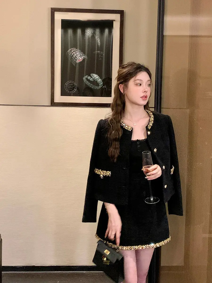 Skirt Suit High Quality French Vintage Two Piece Set Women Outfit Elegant Fashion Jacket Coat + Mini Skirt 2 Piece Sets