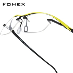 FONEX Titanium Glasses Frame Men 2025 New Brand Design Semi-Rimless Square Eyeglasses Half-Rim Japanese Ultralight Eyewear 85818
